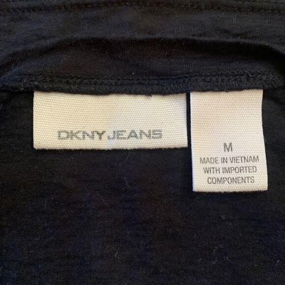 DKNY Burnout black T-shirt rouched sleeve Large - Picture 3 of 6